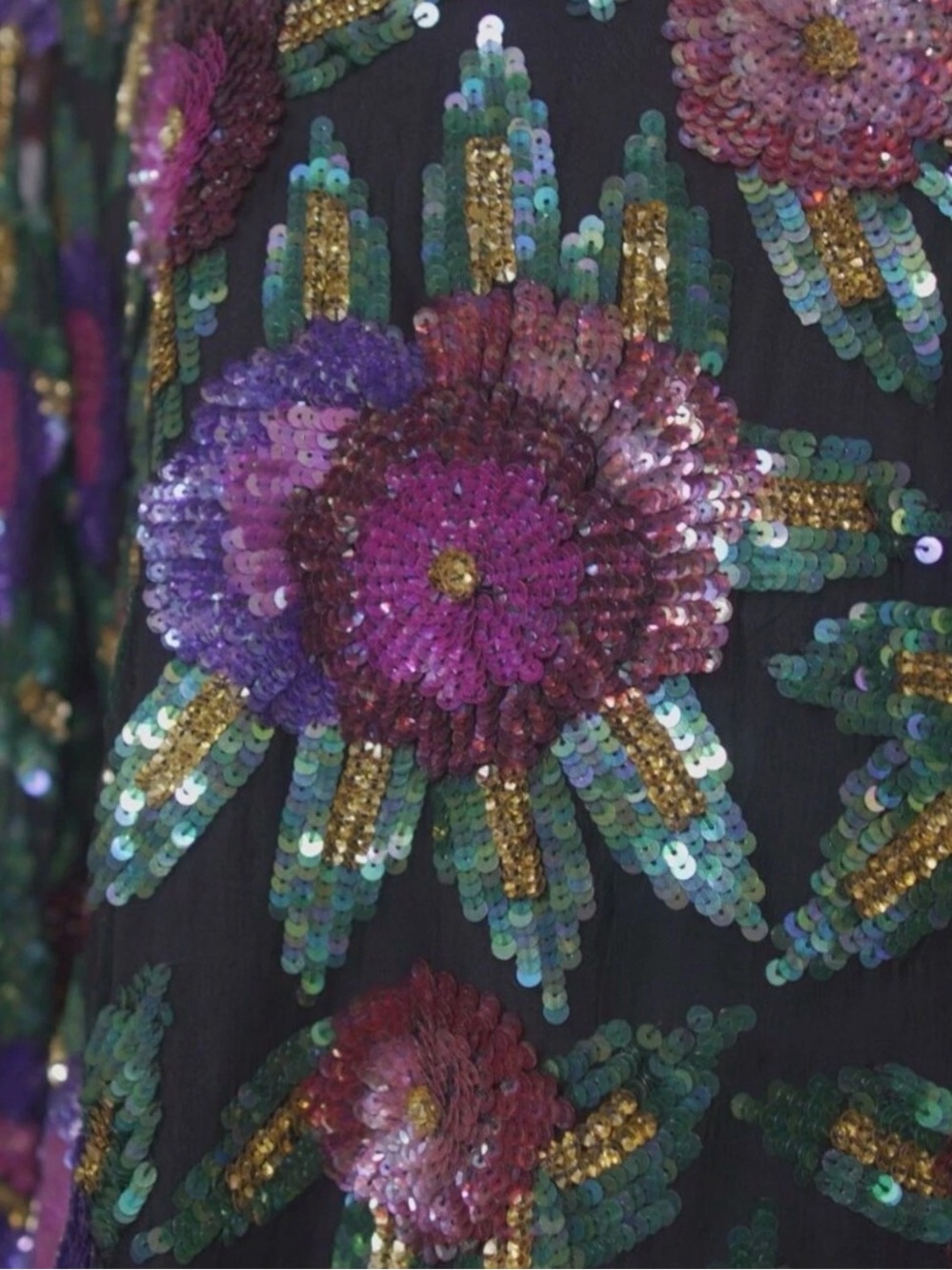 Laurence Kazar Black Sequin Floral Long-Sleeve Top with Purple Accents - Picture 3 of 12